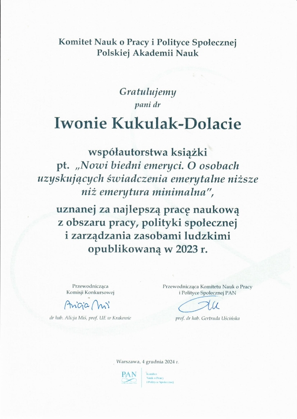 the diploma of the award for one of the co-authors