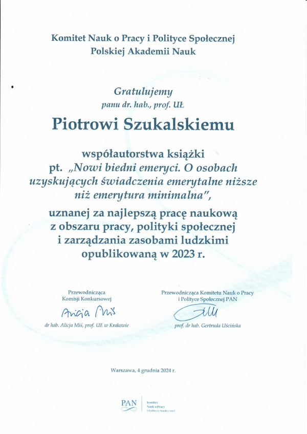 the diploma of the award for one of the co-authors