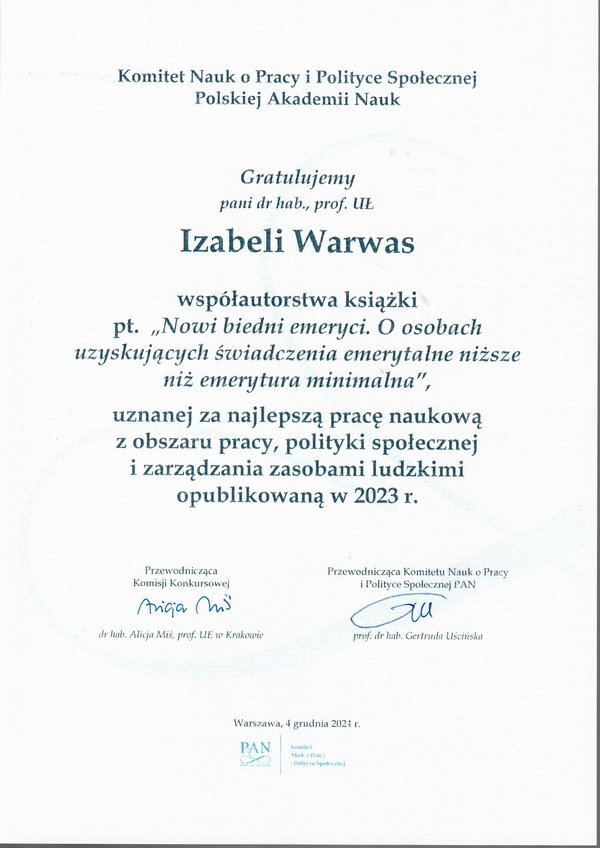 the diploma of the award for one of the co-authors